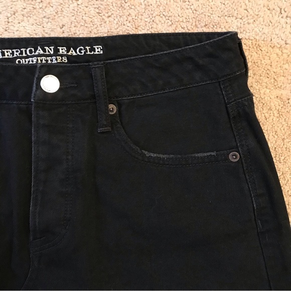 American Eagle Hi Rise Festival Black Denim Mini Skirt Size 6 Frayed Hem Shortie - Picture 8 of 13